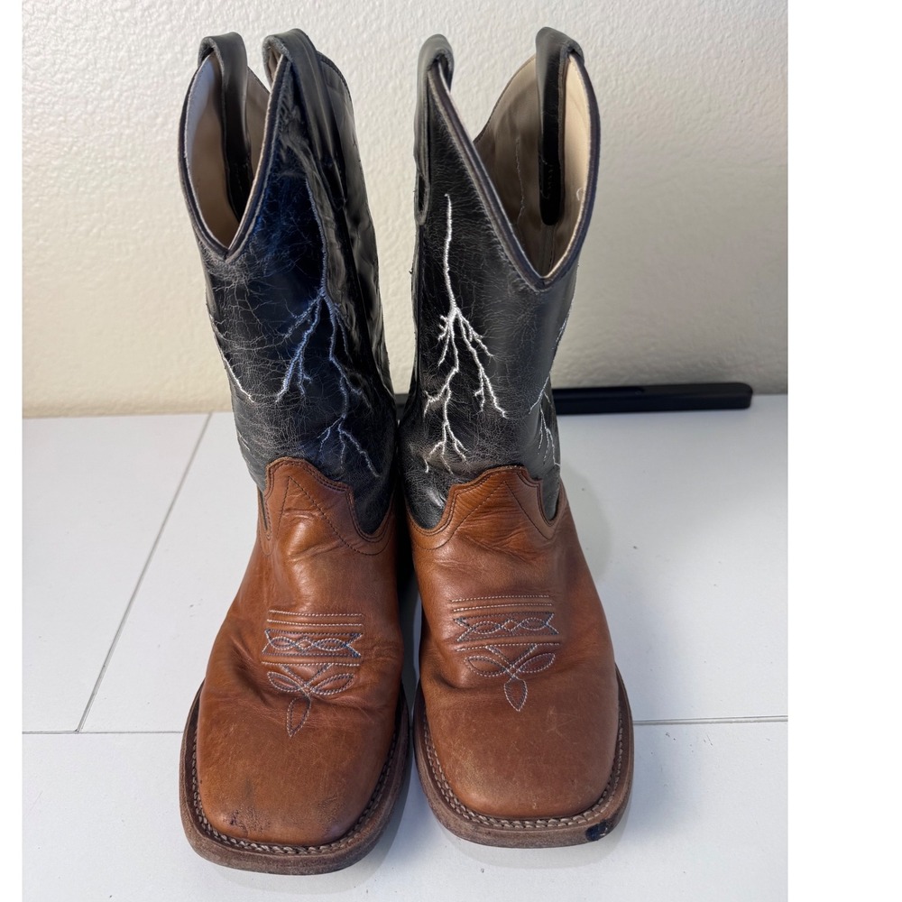Cody James Western Boots Kids 3 Lightning Bolt Leather Square Toe Brown Black